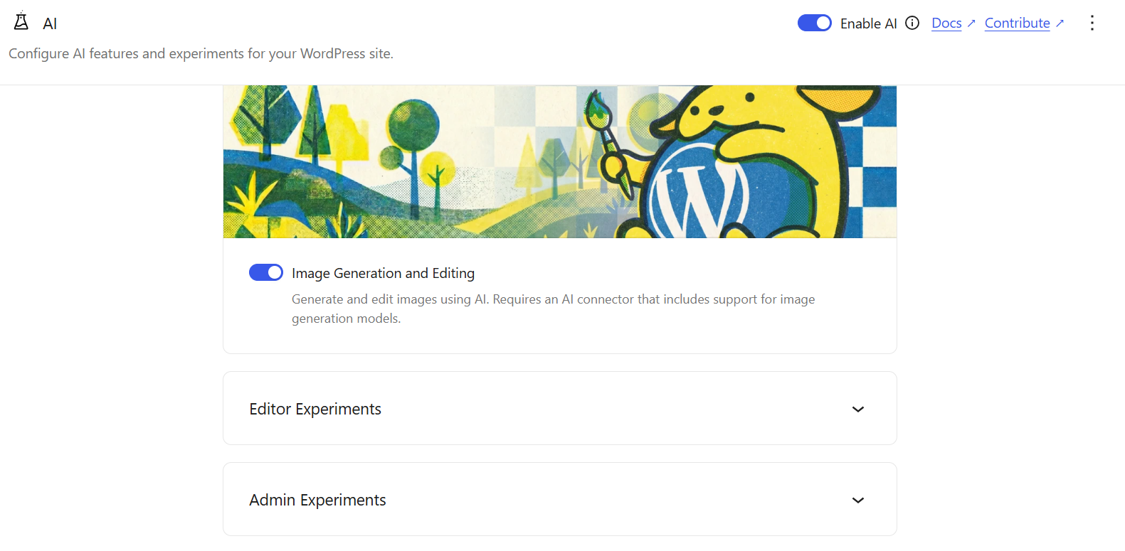 WordPress AI Abilities enabling screen